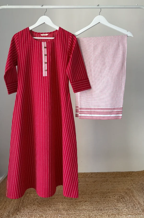 Red woven Kurta Set