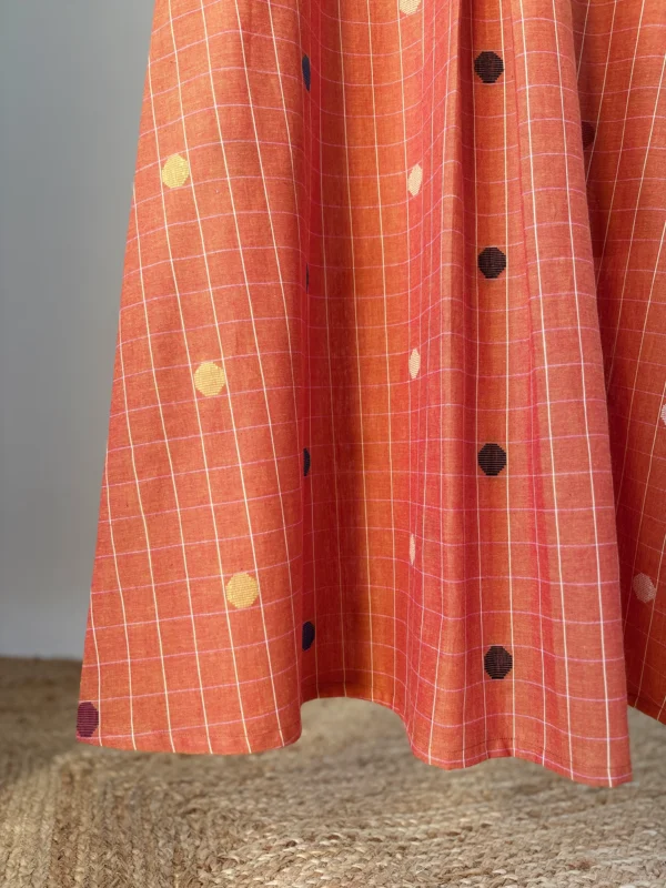 Honey-Orange with Deep Green Jamdani inspired woven Kurta Set
