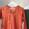 Honey-Orange with Deep Green Jamdani inspired woven Kurta Set