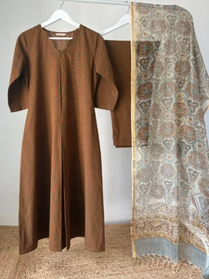 Umber Brown Kurta Set with Kota Dupatta