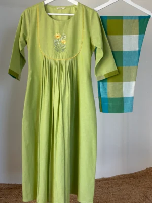 Pastel lime green checked kurta set