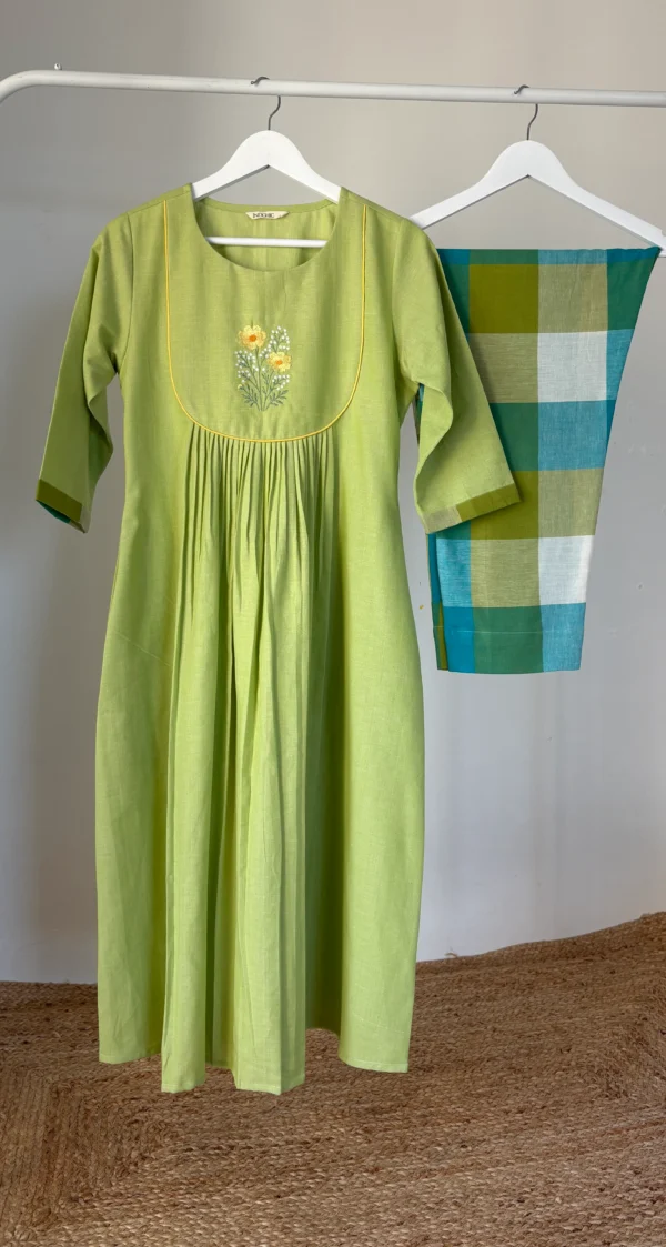 Pastel lime green checked kurta set