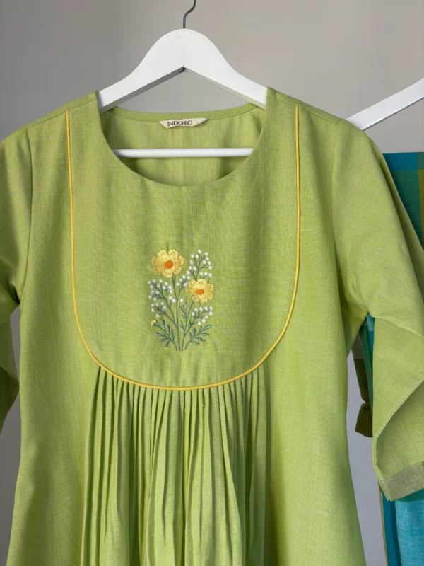 Pastel lime green checked kurta set