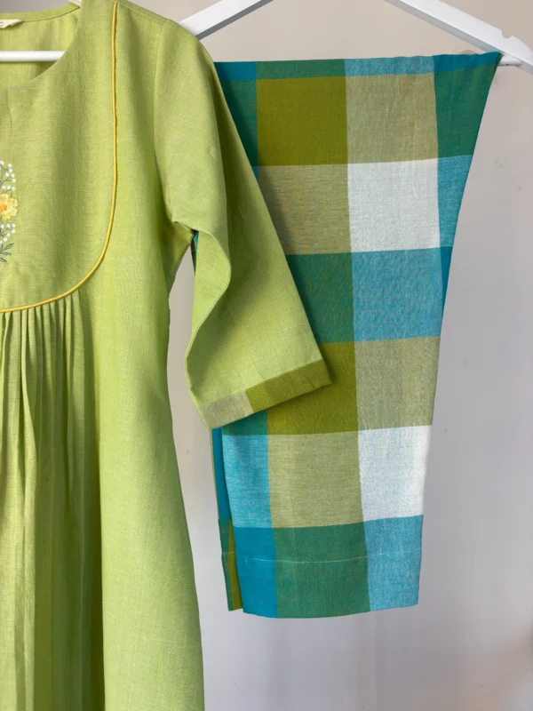 Pastel lime green checked kurta set