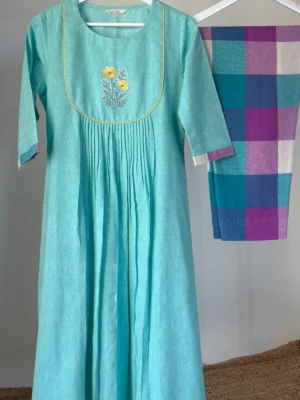 Pastel blue checked kurta set