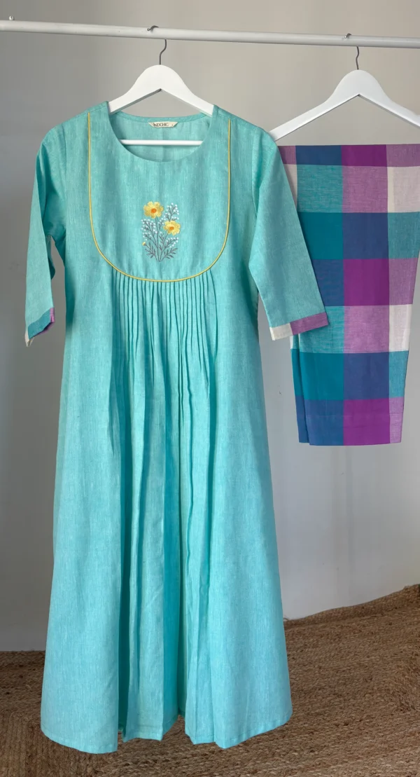 Pastel blue checked kurta set