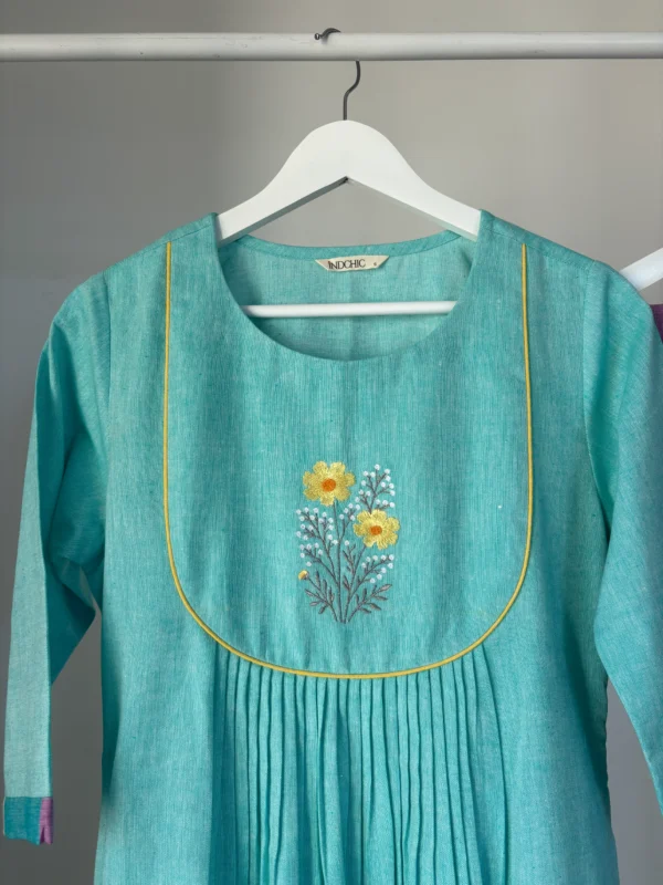 Pastel blue checked kurta set
